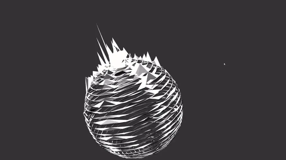 A white wireframe sphere with a spiked crest on a dark background