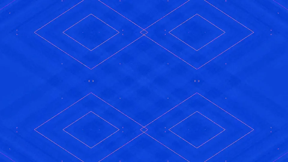 Fine pink diamond outlines drifting over a deep blue field