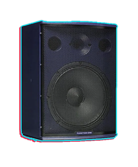 Funktion-One F101 loudspeaker, dark blue cabinet with a perforated steel grille
